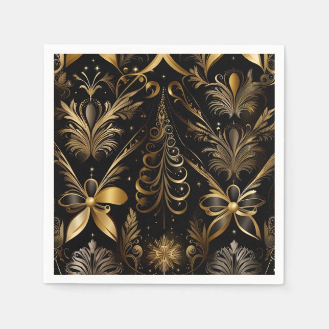 Ornate Holiday Black And Gold Napkin (Front)