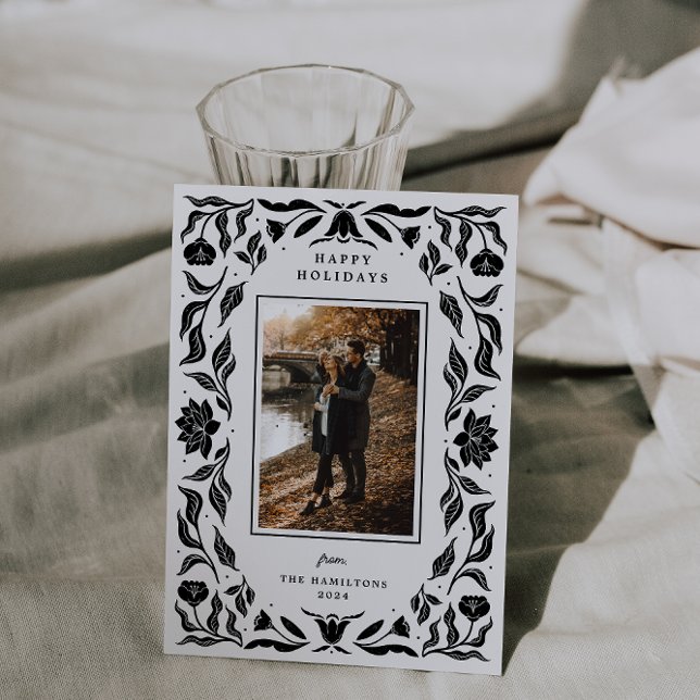 Ornate Holiday Botanical Photo Christmas Card (Creator Uploaded)