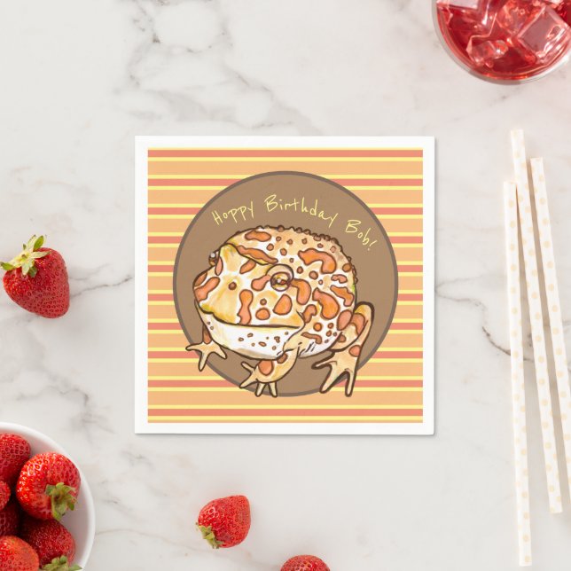 Ornate Horned Frog Hoppy Birthday Personalised Napkin (Insitu)