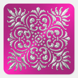 Ornate Hot Pink and Silver Embossed Look Sticker