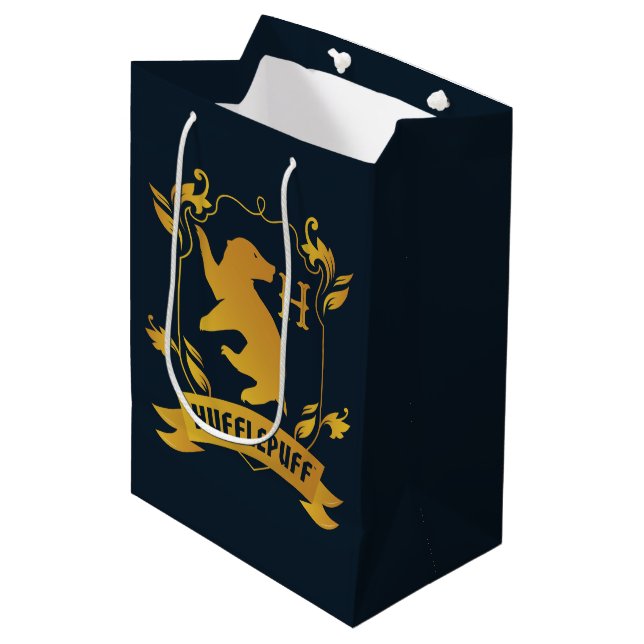 Ornate HUFFLEPUFF™ House Crest Medium Gift Bag (Front Angled)
