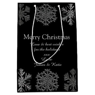 Ornate Ice Crystals Elegant Christmas Personalised Medium Gift Bag