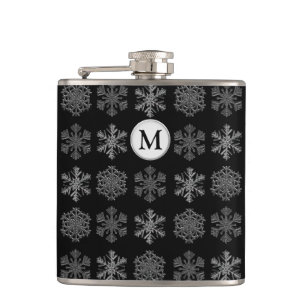 Ornate Ice Crystals Elegant Pattern Monogram Hip Flask