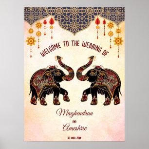 Ornate Indian elephant Indian wedding welcome sign
