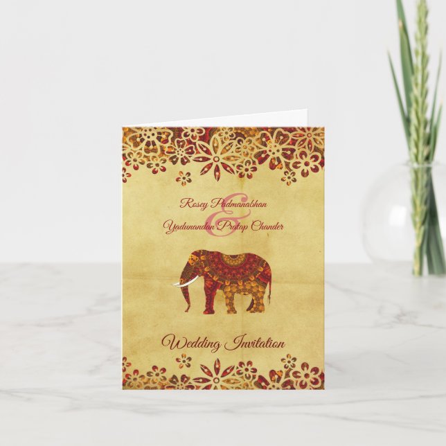 Ornate Indian Elephant Rustic Save The Date Invitation (Front)