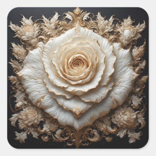Ornate Ivory Floral Design with White Rose Square Sticker