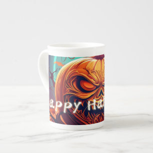 Ornate Jack-o-Lantern Twisted Branch Halloween Bone China Mug