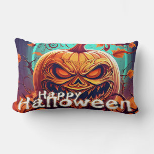 Ornate Jack-o-Lantern Twisted Branch Halloween Lumbar Cushion