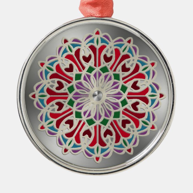 Ornate Jewel Mandala Flower Metal Ornament (Front)