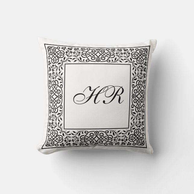 Ornate Knotwork Monogram Cushion (Front)