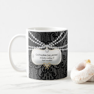 Ornate Lace Black White Pearls Wedding Jewellery Coffee Mug