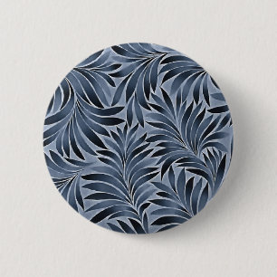 Ornate Leaves In Blue Black Colour Pattern 6 Cm Round Badge