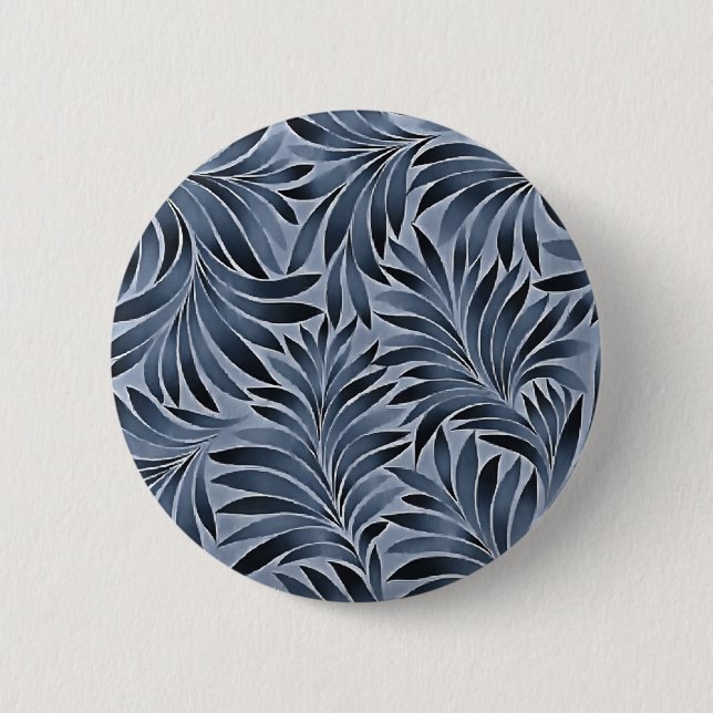 Ornate Leaves In Blue Black Colour Pattern 6 Cm Round Badge (Front)