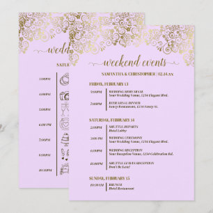 Ornate Lilac & Gold Wedding Events & Timeline Program