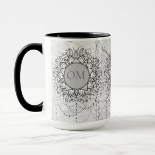 Ornate Lotus OM Mandala on Silver Marble  Mug