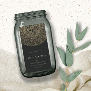 ORNATE MANDALA SILVER PALE GOLD BLACK CANDLE LABEL