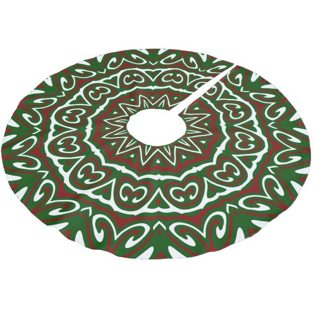 Ornate Maximalist Groovy Christmas Mandala Patter Brushed Polyester Tree Skirt (Angled)