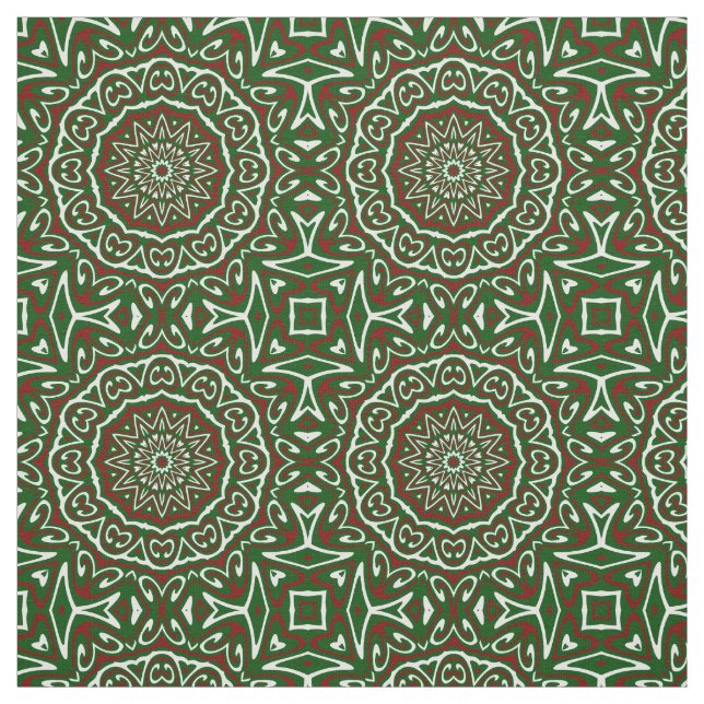 Ornate Maximalist Groovy Christmas Mandala Patter Fabric (Swatch)