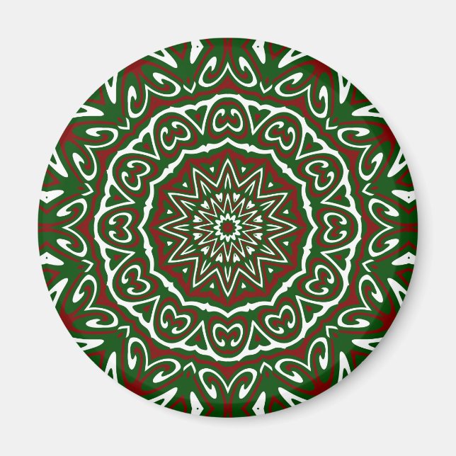 Ornate Maximalist Groovy Christmas Mandala Patter Magnet (Front)