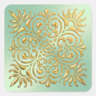 Ornate Mint Green and Gold Embossed Look Sticker