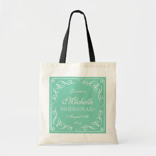 Ornate mint wedding tote bags for bridal party