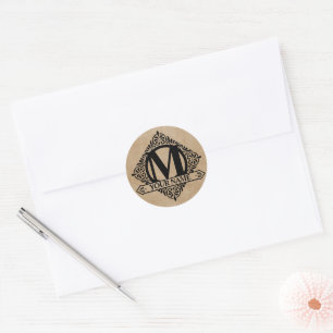 Ornate Monogram Design Classic Round Sticker