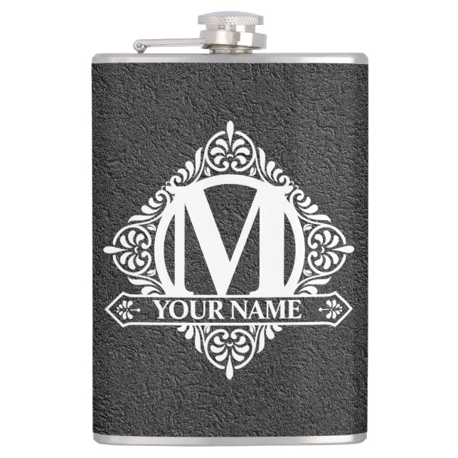 Ornate Monogram Design Flask (Front)
