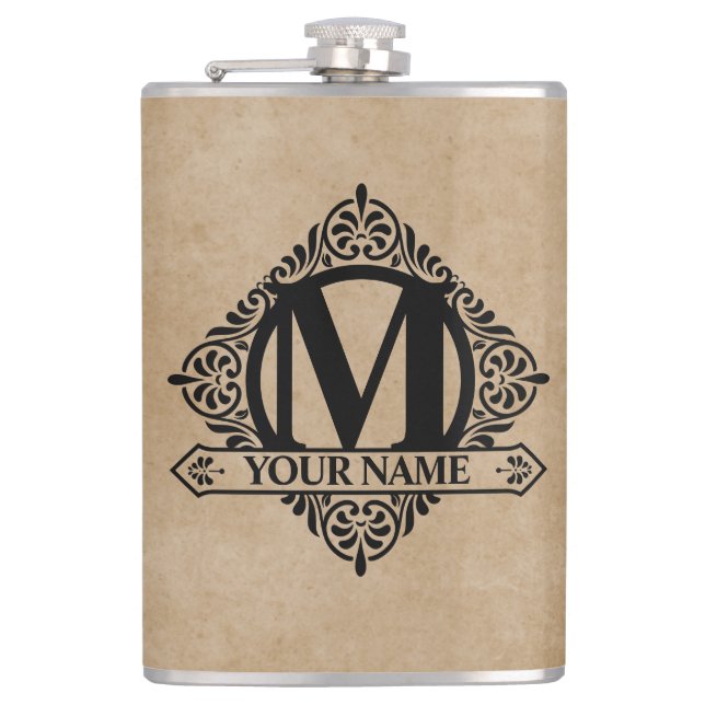 Ornate Monogram Design Flask (Front)
