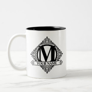 Ornate Monogram Design Two-Tone Coffee Mug