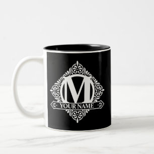 Ornate Monogram Design Two-Tone Coffee Mug