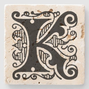 Ornate Monogram 'K' Stone Coaster