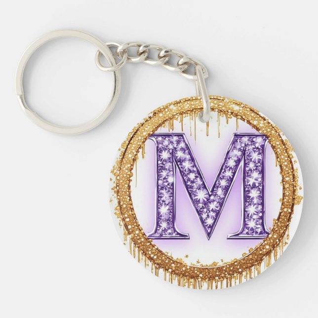 Ornate Monogram M Wedding Gift Idea Key Ring (Front)