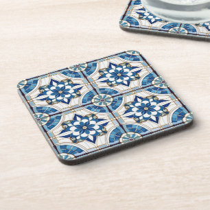 Ornate Moroccan Tile Pattern#4 Blue White ID1078 Coaster