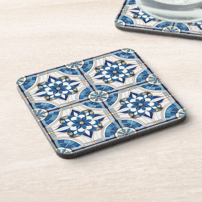 Ornate Moroccan Tile Pattern#4 Blue White ID1078 Coaster (Left Side)