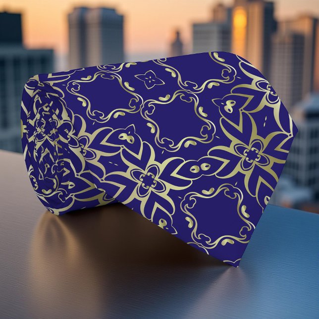 Ornate Navy Blue And Gold Baroque Royal Pattern Tie (Creator Uploaded)