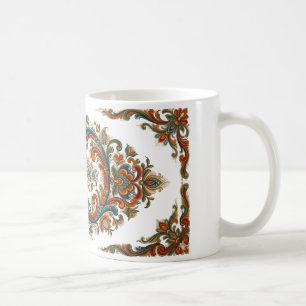 Ornate Norwegian Rosemaling Style Floral Art Mug