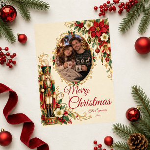 Ornate Nutcracker Merry Christmas Couple Portrait Holiday Card