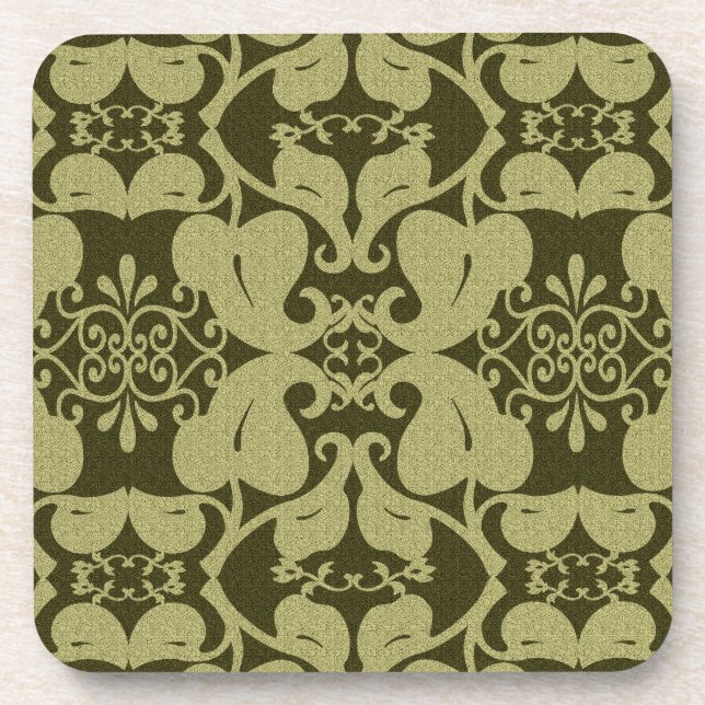 Ornate Olive Green  Coasters (Front)