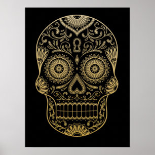 Ornate One Colour Sugar Skull Poster