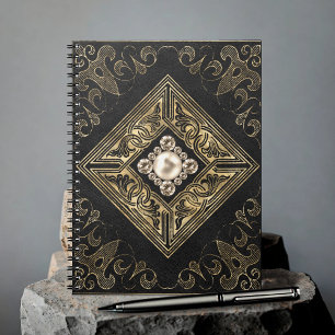 Ornate Opulence Black and Gold Jewelled Flourish Notebook