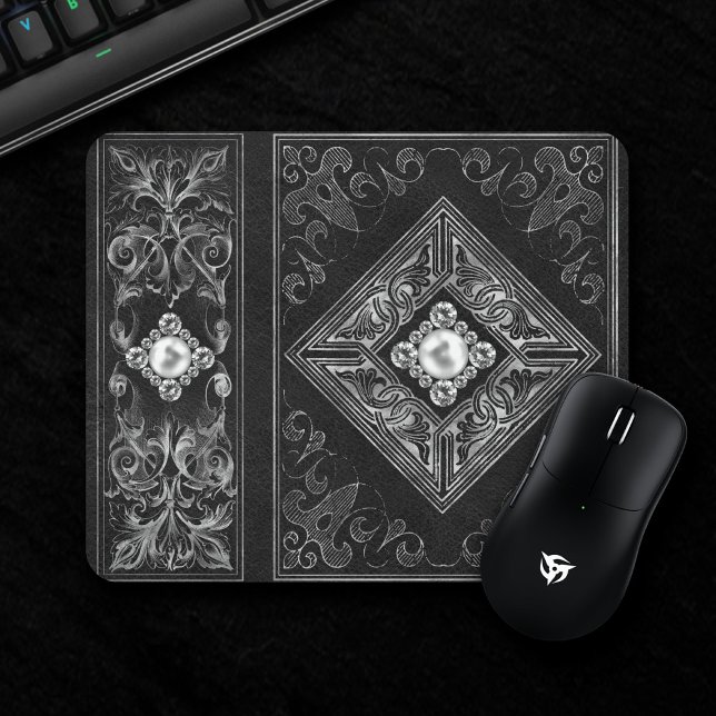 Ornate Opulence | Black and Silver Jewel Flourish Mouse Pad (Creator Uploaded)