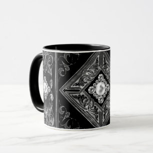 Ornate Opulence   Black and Silver Jewel Flourish Mug