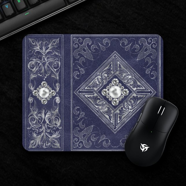 Ornate Opulence | Blue and Silver Jewelled Flouris Mouse Pad (Creator Uploaded)