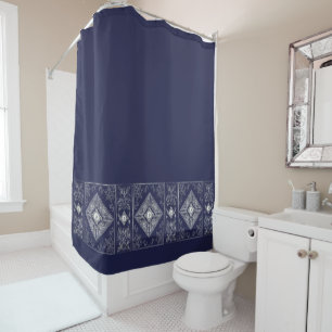 Ornate Opulence   Blue and Silver Jewelled Flouris Shower Curtain