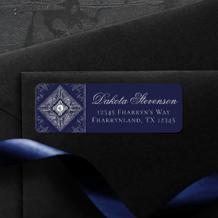 Ornate Opulence   Navy Blue and Gold Jewel Address Return Address Label