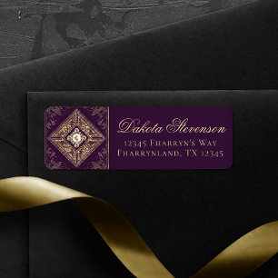 Ornate Opulence Purple and Gold Emblem Address Return Address Label