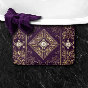 Ornate Opulence   Purple and Gold Jewelled Flouris Bath Mat