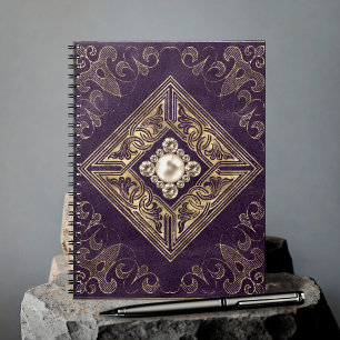Ornate Opulence   Purple and Gold Jewelled Flouris Notebook