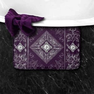 Ornate Opulence Purple and Silver Jewel Flourish Bath Mat