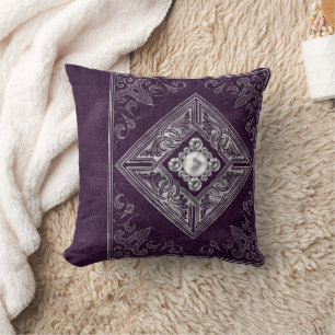 Ornate Opulence Purple and Silver Jewel Flourish Cushion
